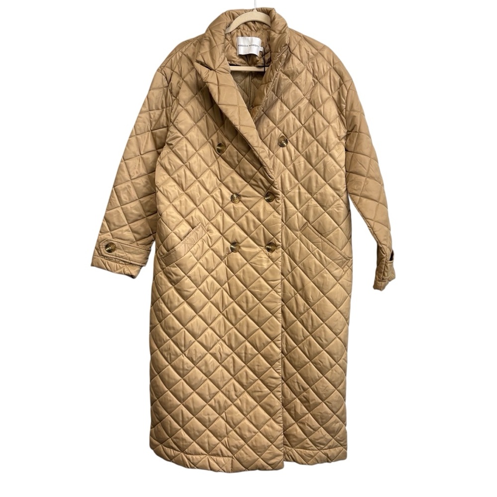 New Rebecca Minkoff Quilted Twill Puffer Trench Coat Jacket in Tan Size Large